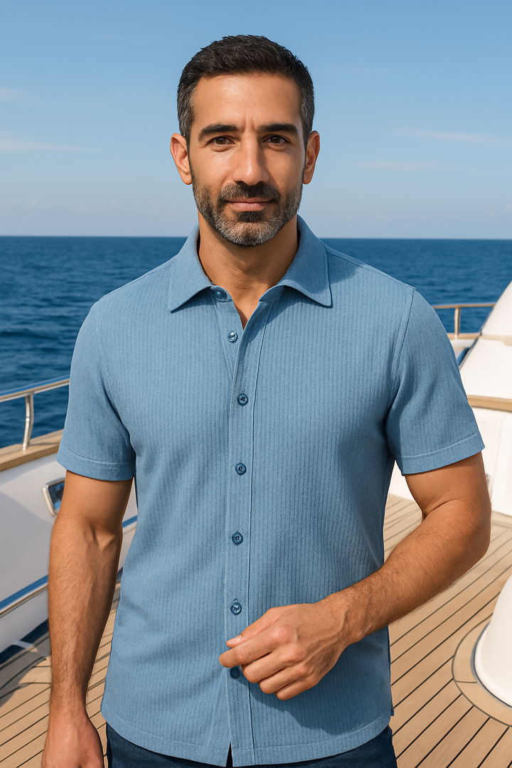 Textured Knit Button-Up Shirt