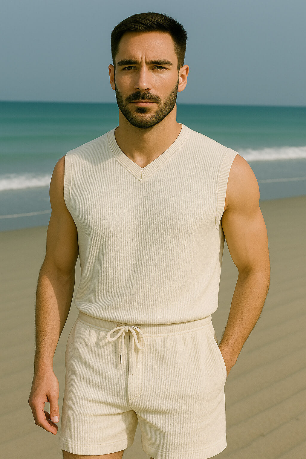 Knitted Cut Sleeves T-Shirt