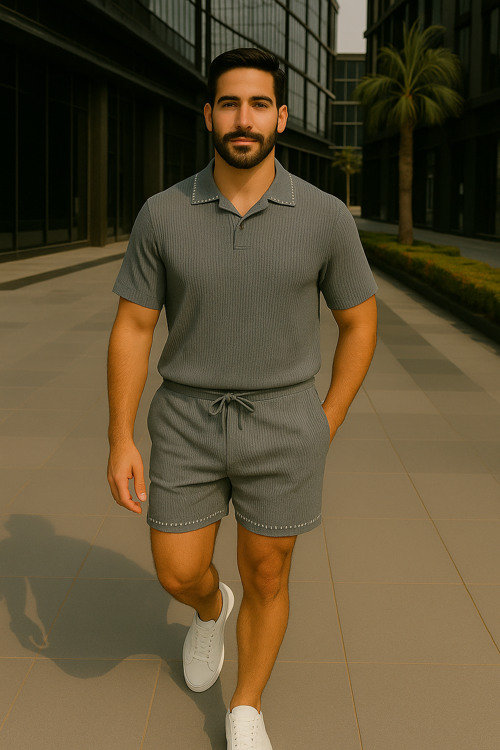 Waffle-Knit Trim Shorts