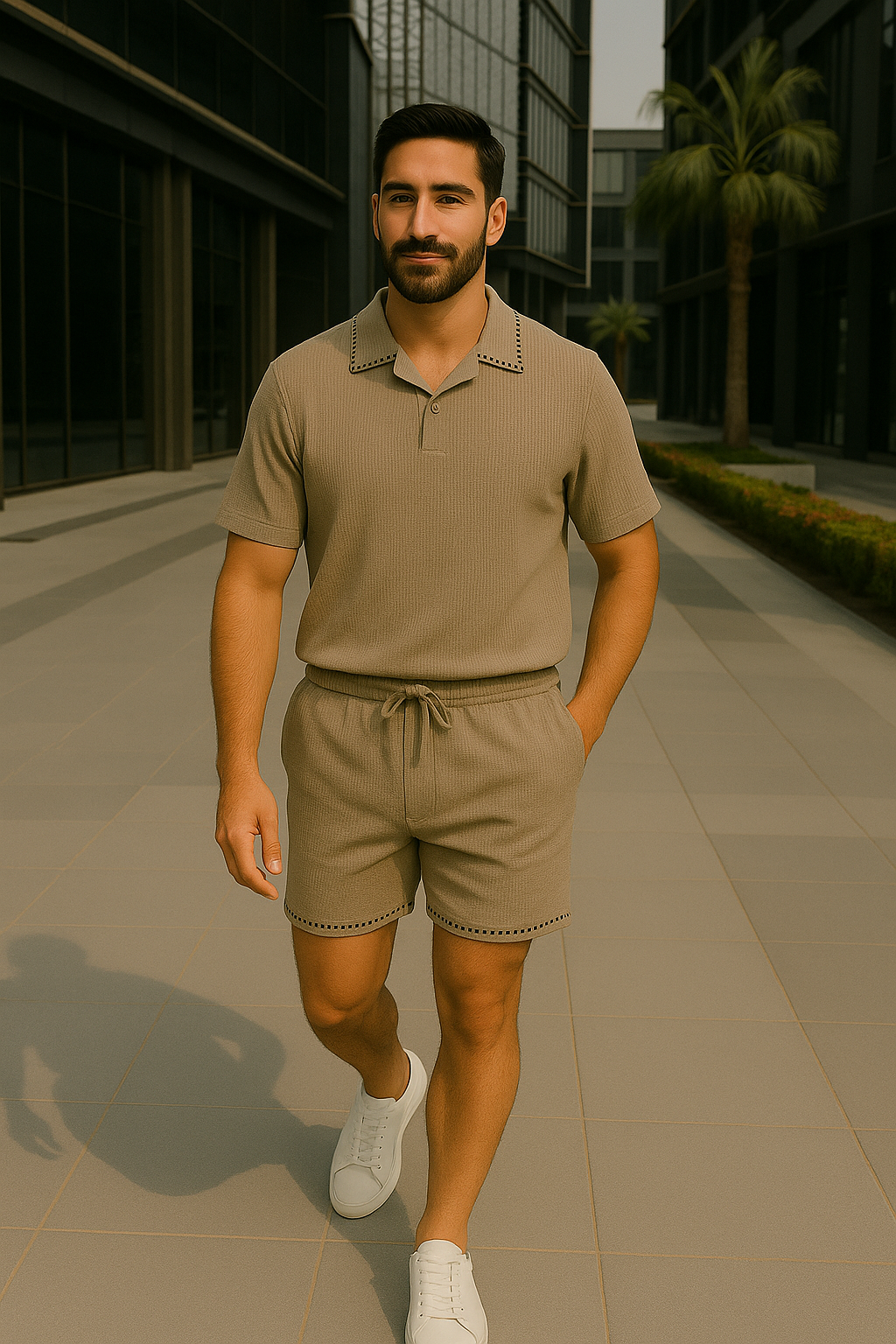 Waffle-Knit Trim Shorts