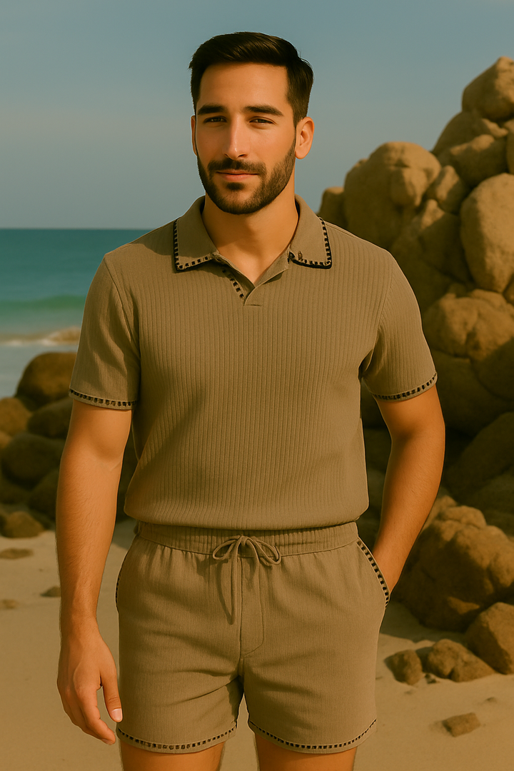 Waffle-Knit Collar Polo
