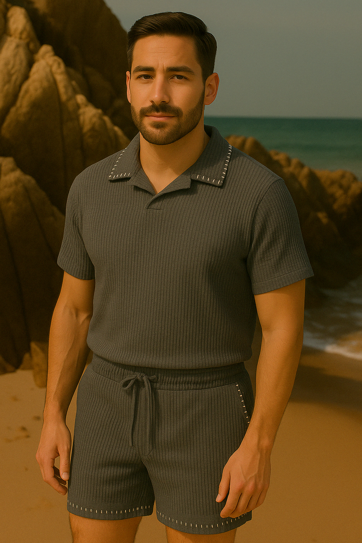 Waffle-Knit Collar Polo