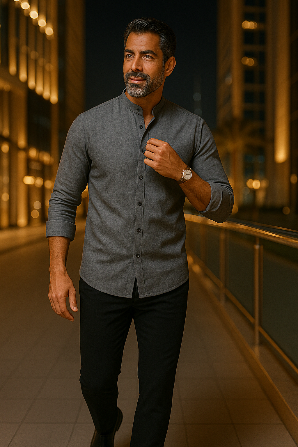 Long-Sleeve Mandarin Collar Shirt