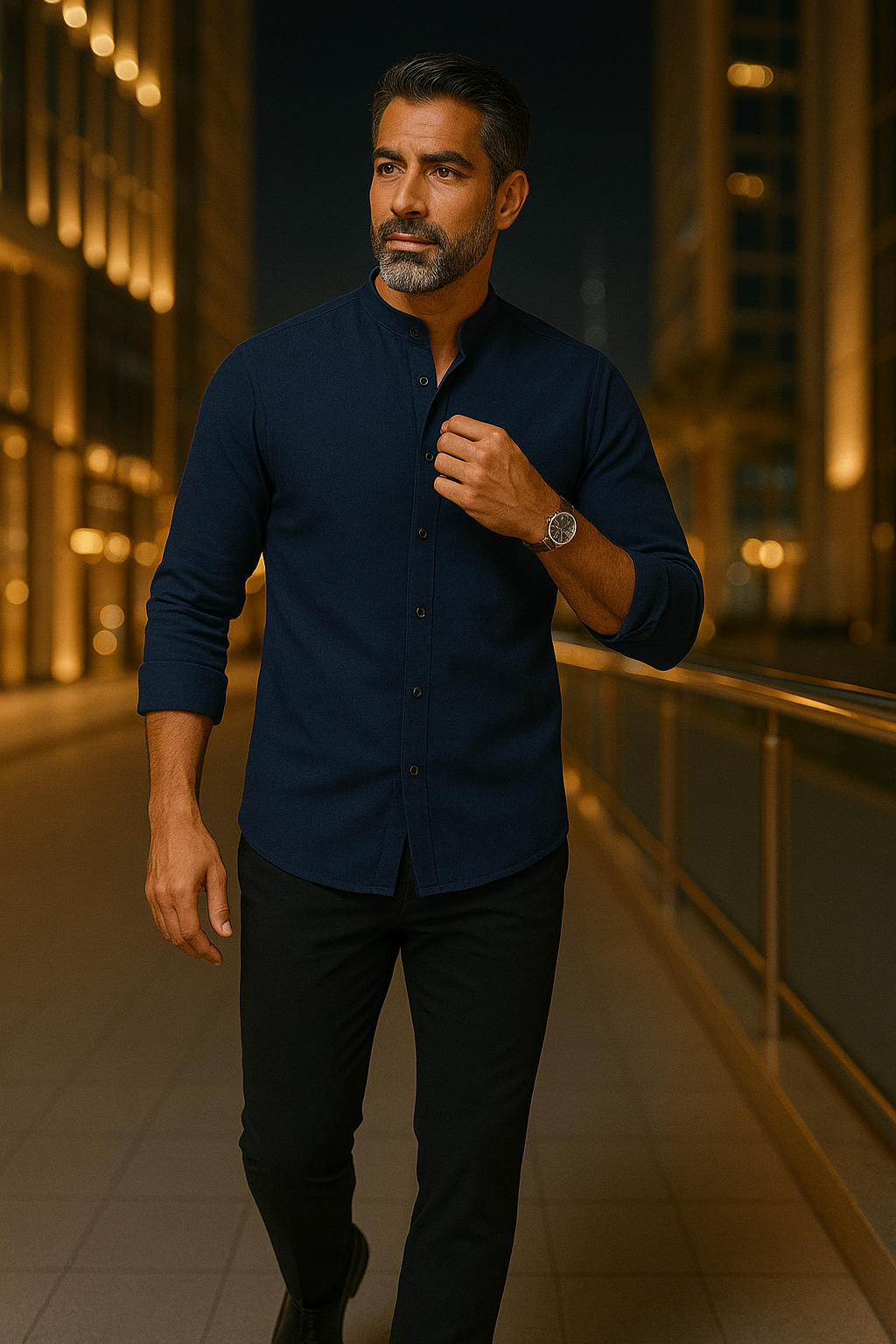 Long-Sleeve Mandarin Collar Shirt