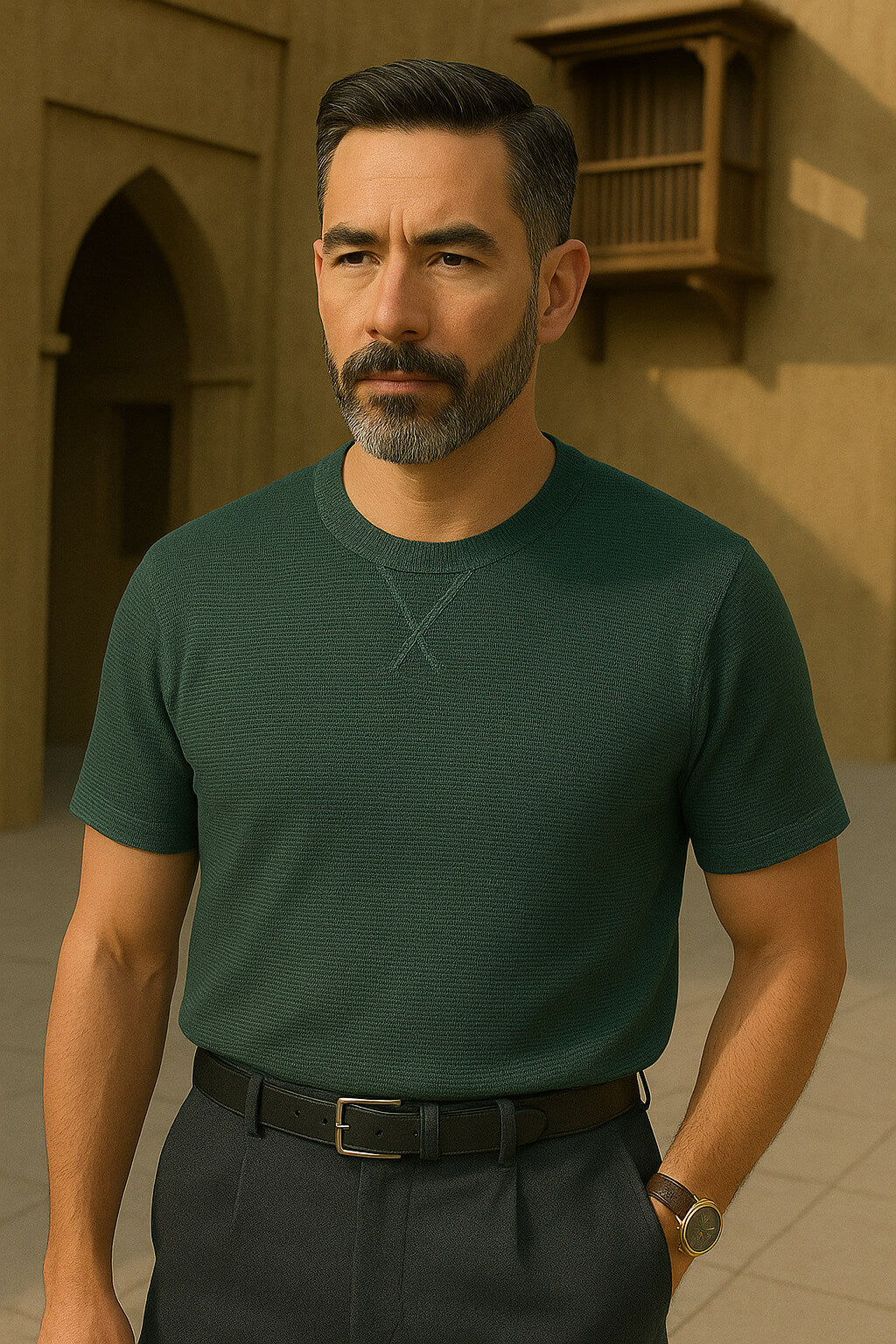 Textured Cotton Crew Neck T-Shirt
