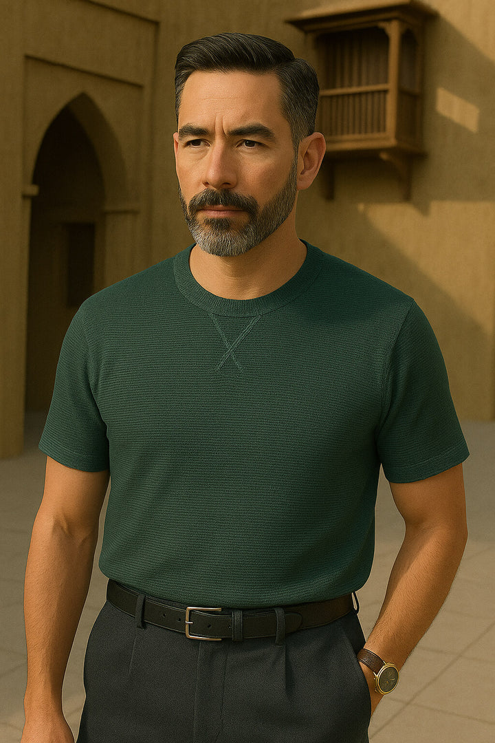 Textured Cotton Crew Neck T-Shirt