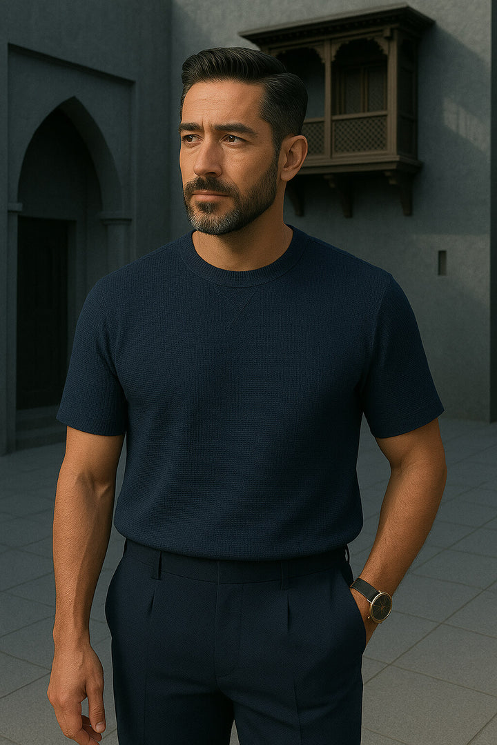 Textured Cotton Crew Neck T-Shirt
