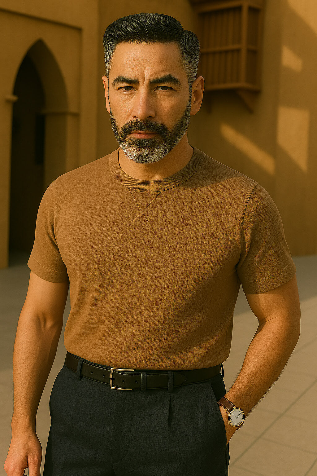 Textured Cotton Crew Neck T-Shirt