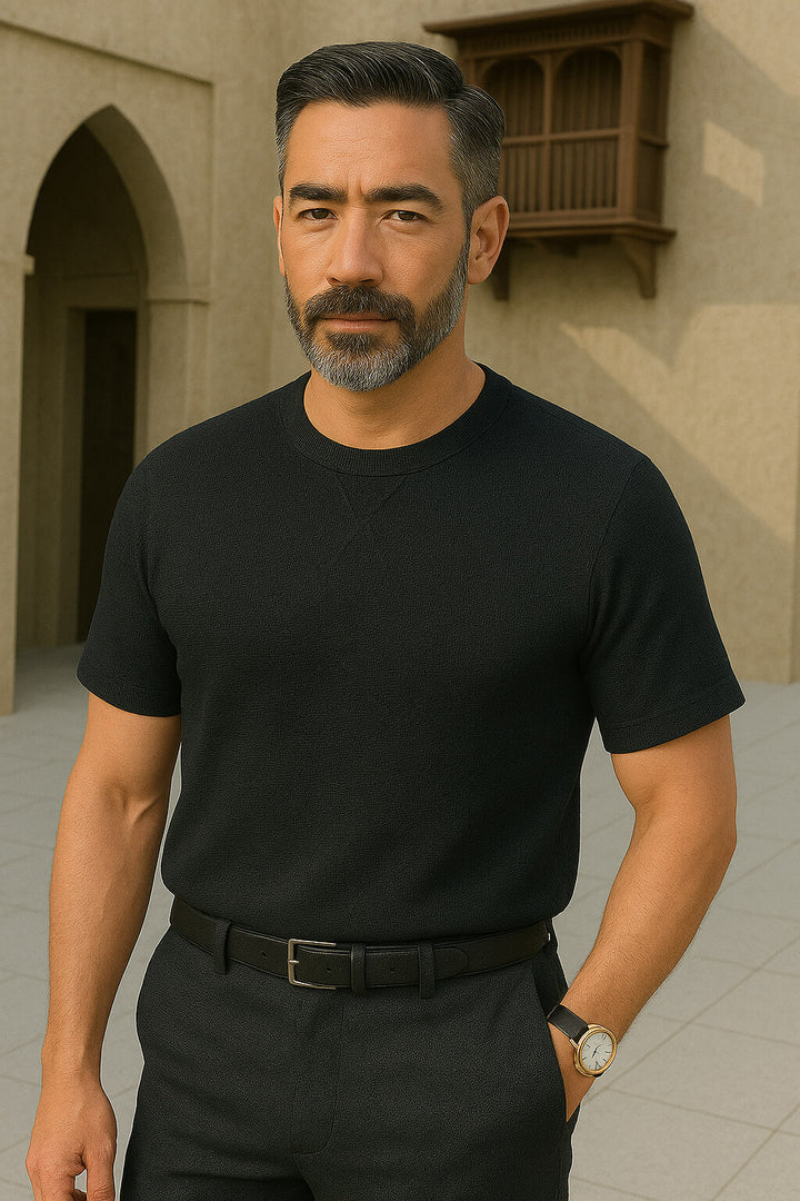 Textured Cotton Crew Neck T-Shirt