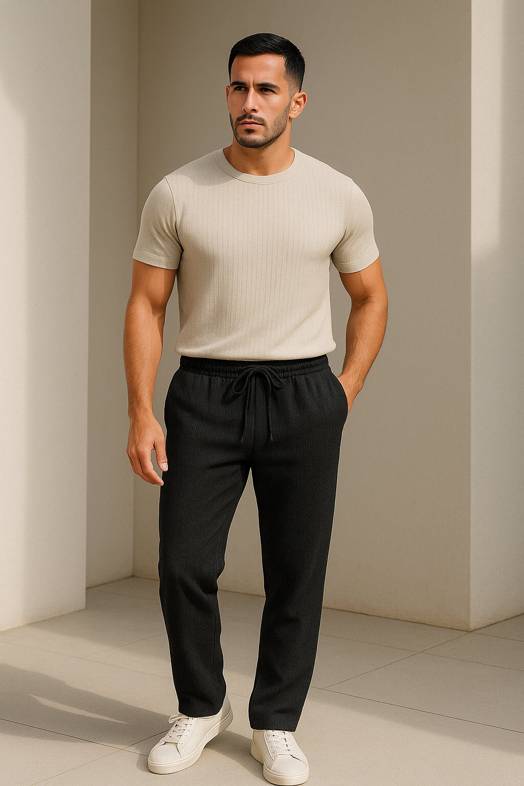 Textured Drawstring Trousers