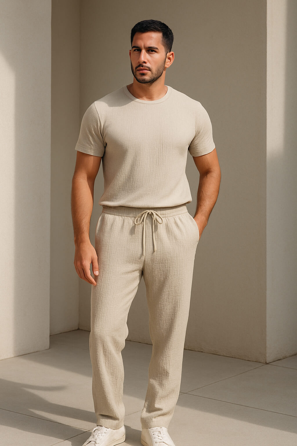 Textured Drawstring Trousers