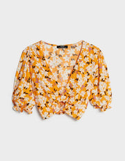 BERSHKA FLORAL BLOUSE WITH RING DETAIL