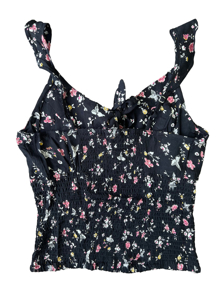 WOMEN BLACK & PINK FLORAL PRINTED FITTED TOP