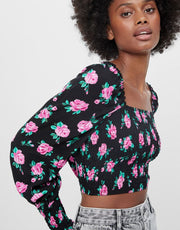 BERSHKA FLORAL BLOUSE WITH DETAIL