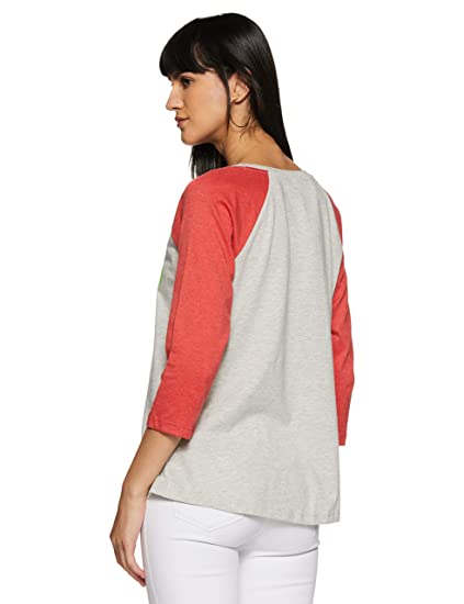 Undercolors of Benetton Women Peach Colourblocked Round Neck T-shirt