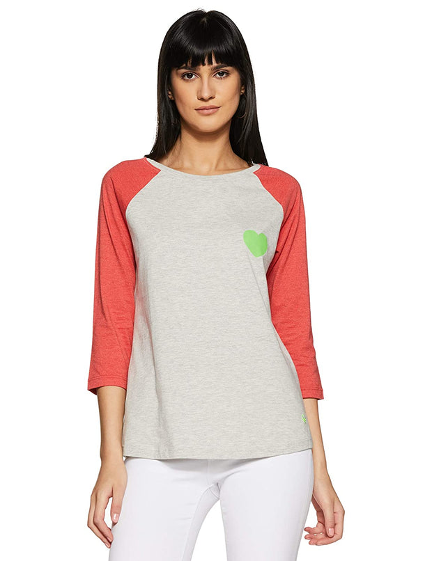Undercolors of Benetton Women Peach Colourblocked Round Neck T-shirt