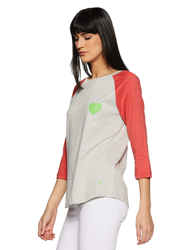 Undercolors of Benetton Women Peach Colourblocked Round Neck T-shirt