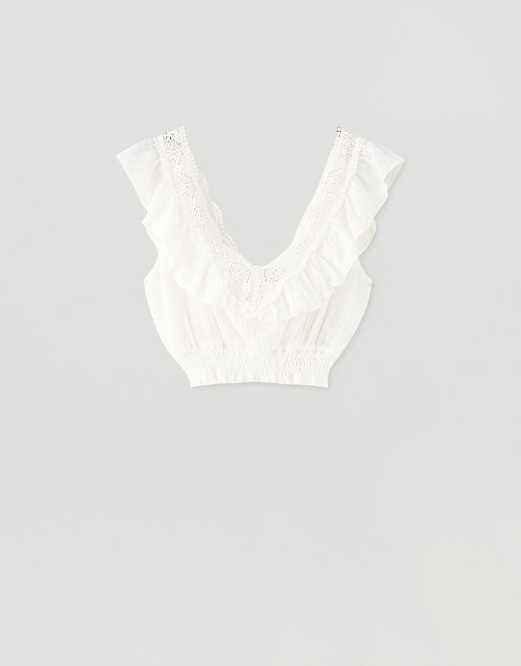 V-NECK TOP WITH LACE TRIM