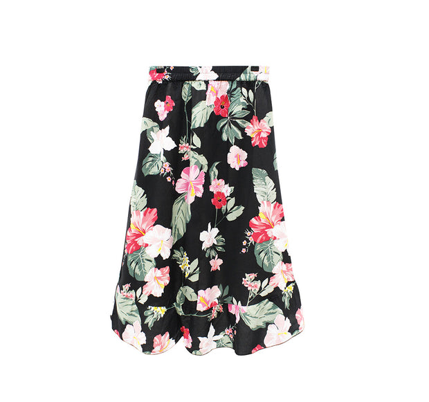 FLORAL FLARE SKIRT BLACK
