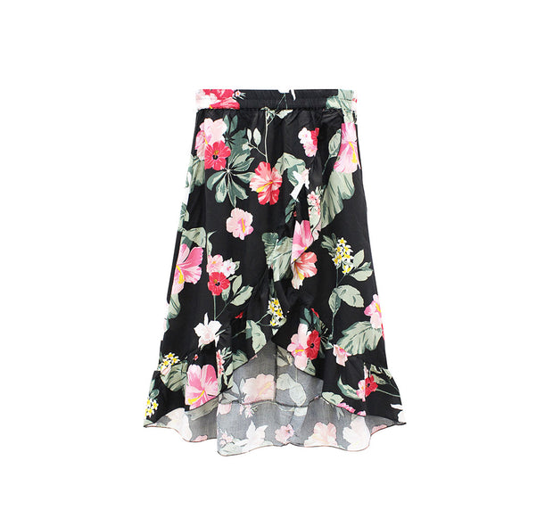 FLORAL FLARE SKIRT BLACK