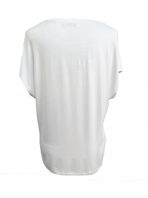 WHITE PRINTED DROP SLEEVE T SHIRT