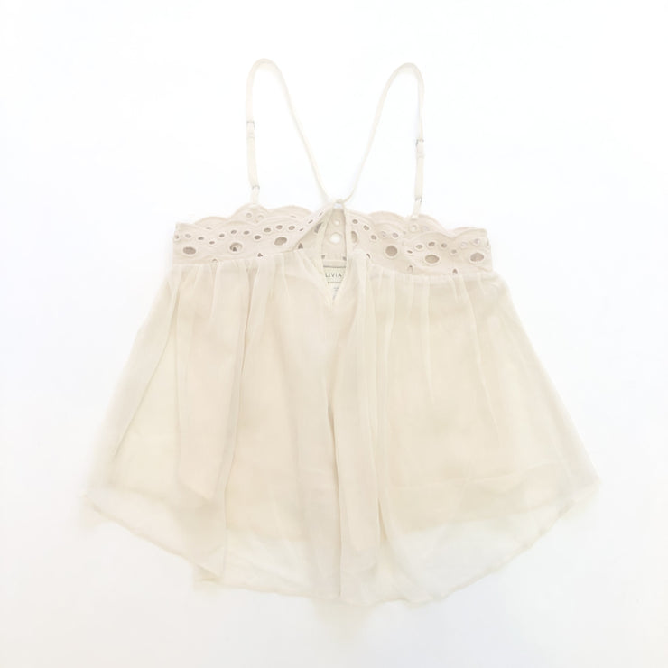 OLIVIA STRAPPY BRODERIE TOP BEIGE