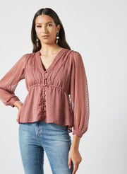 ONLY BUTTON DOWN BLOUSE ROSE BROWN