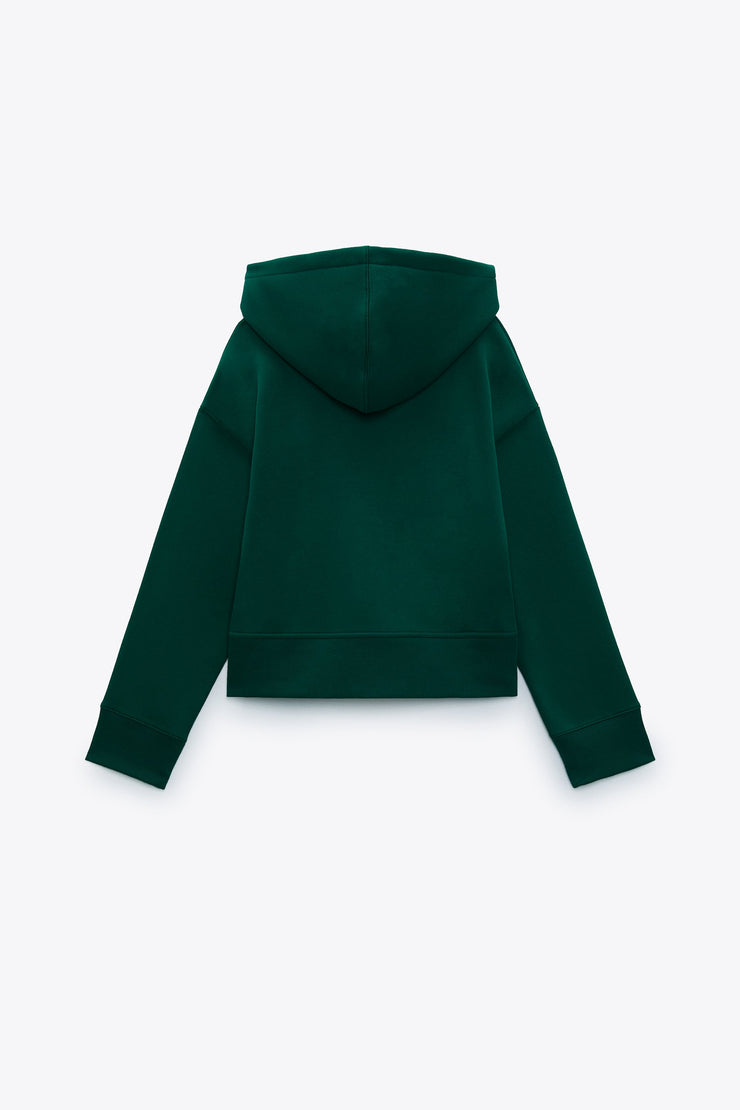 Zara Womens Sweatshirt Small Green Pullover Hoodie Pocket Lightweight  Distressed 