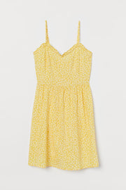 DIVIDED SLEEVELESS YELLOW ROSE DRESS BLACK FLORAL