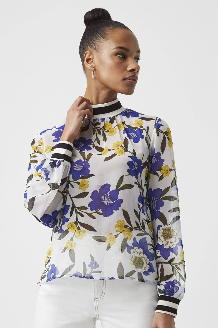 FRENCH CONNECTION ELOISE WHITE FLORAL SHEER TOP